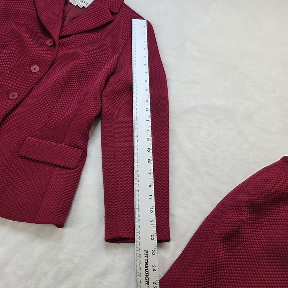 Rickie Freeman for Teri Jon Silk Wool Skirt Suit Set Size 8 Pink Textured VTG - Picture 8 of 16